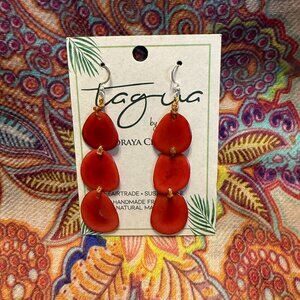 Tagua by Soraya Cedeno Long Red Dangle Earring (NWT)